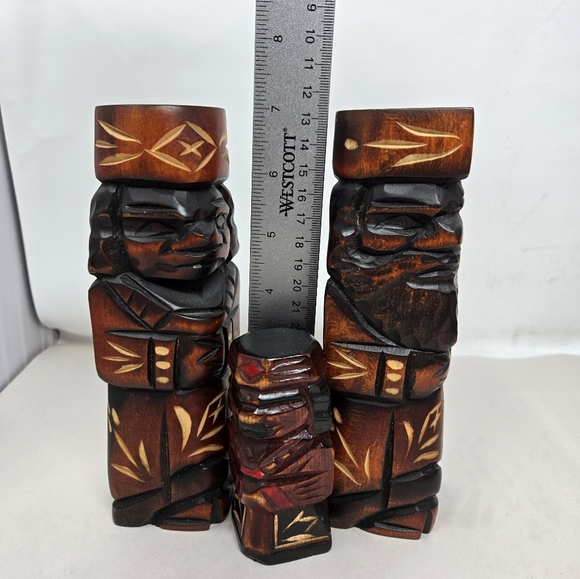 Japanese Ainu Father, Mother & Child Wood Carved Figurines Family Vintage - Picture 6 of 10